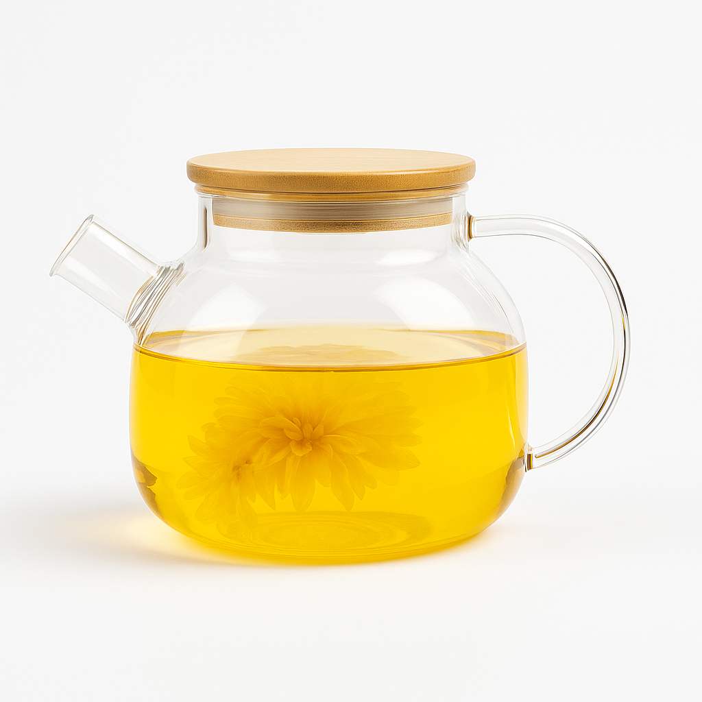 Hand-Blown Glass Teapot with Bamboo Lid – 1000mL