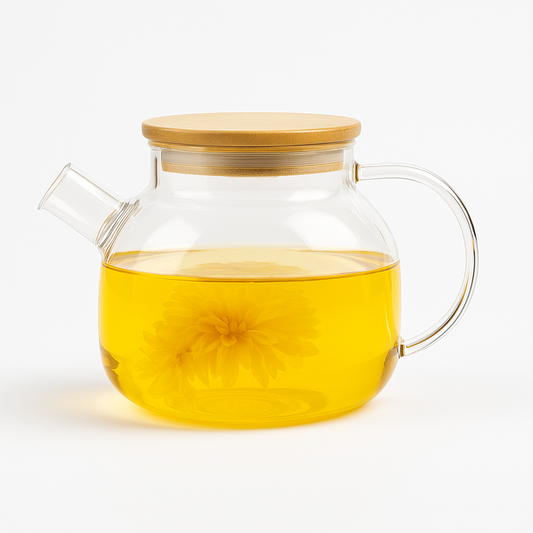 Hand-Blown Glass Teapot with Bamboo Lid – 1000mL
